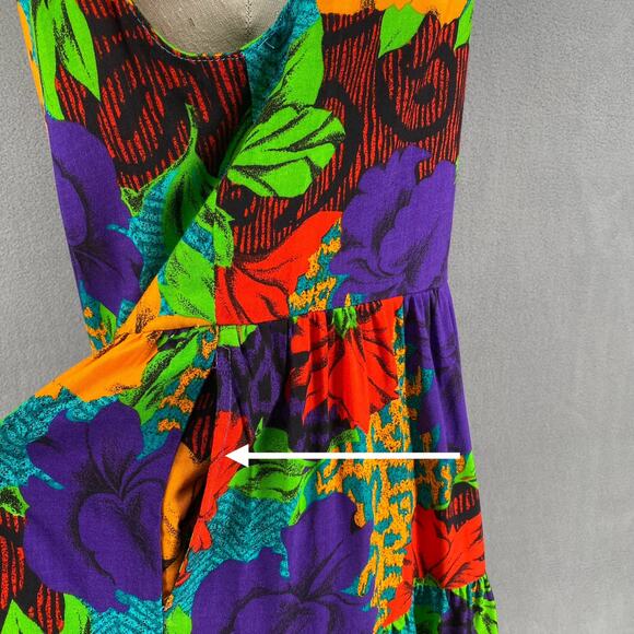 Vtg 80s 90s Two Potato Aloha Floral Midi Tiered Tie Shoulder Dress M Resort Wear - Picture 7 of 16